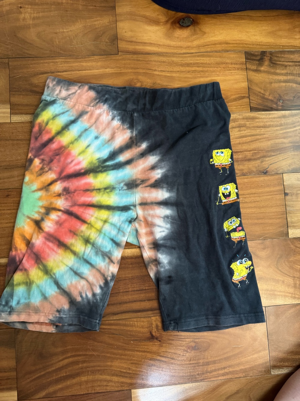 Nickelodeon Black Multicolor Tie-Dye SpongeBob Jogger Shorts